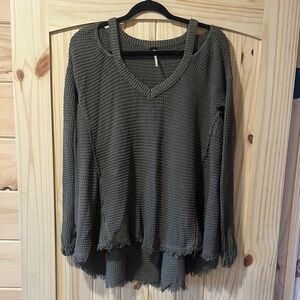 Free People Dark Olive Waffle Knit Hoodie